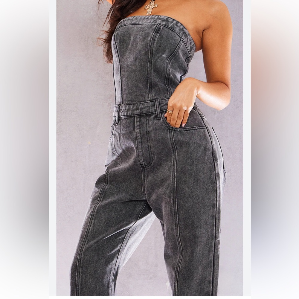 Pretty Little Thing Bandeau Denim Jumpsuit - Picture 3 of 14